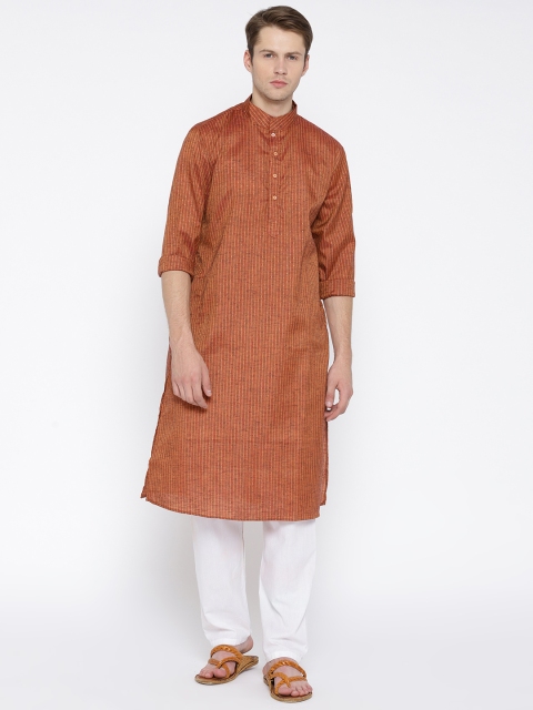 

Gatha Men Rust Orange Striped Straight Kurta