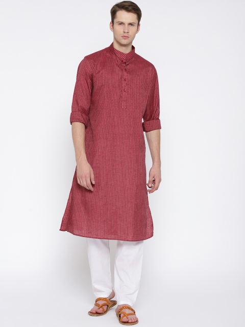 

Gatha Men Maroon Striped Straight Kurta