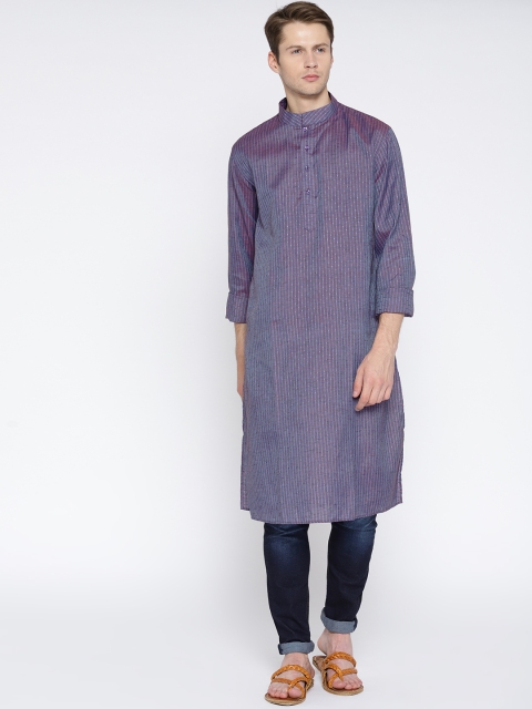 

Gatha Men Pink & Blue Dual-Toned Striped Straight Kurta