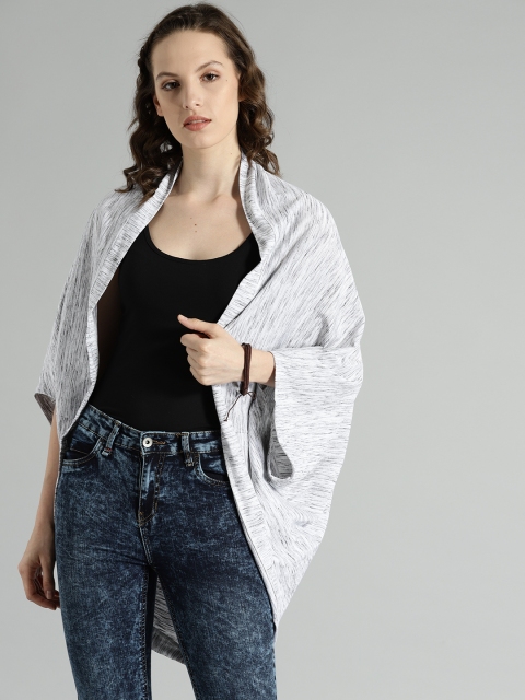 

Roadster Off-White & Grey Solid Open Front Shrug