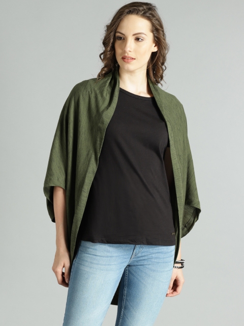 

Roadster Olive Green Solid Open Front Shrug