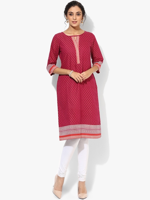 

Rangriti Women Magenta Printed Straight Kurta