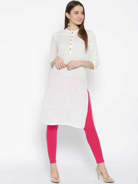 

Rangriti Women Off-White Self-Design Straight Kurta