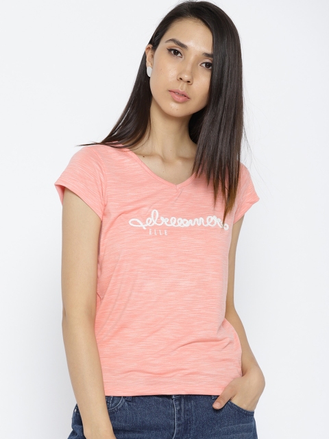 

Elle Women Pink Solid V-Neck T-shirt