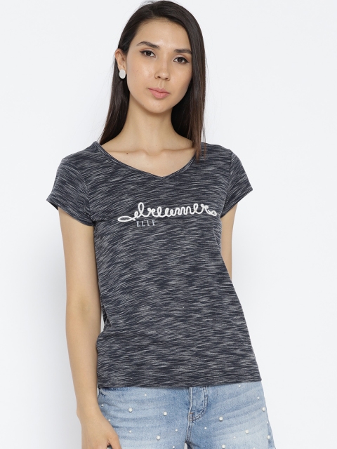 

Elle Women Navy Solid V-Neck T-shirt, Navy blue