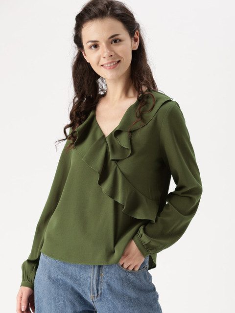 

DressBerry Women Olive Green Solid Top