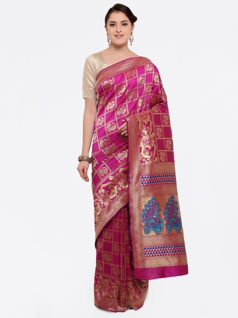 

Saree mall Pink Silk Blend Woven Design Banarasi Saree