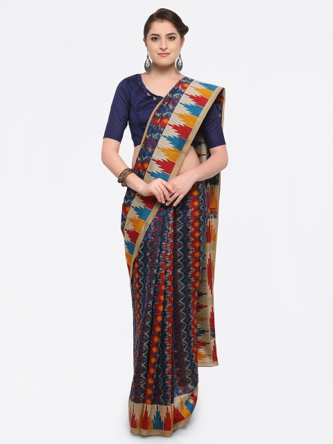 

Saree mall Navy Blue Bhagalpuri Silk Printed Saree