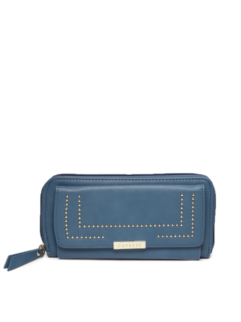 

Caprese Women Blue Solid Leather Zip Around Wallet