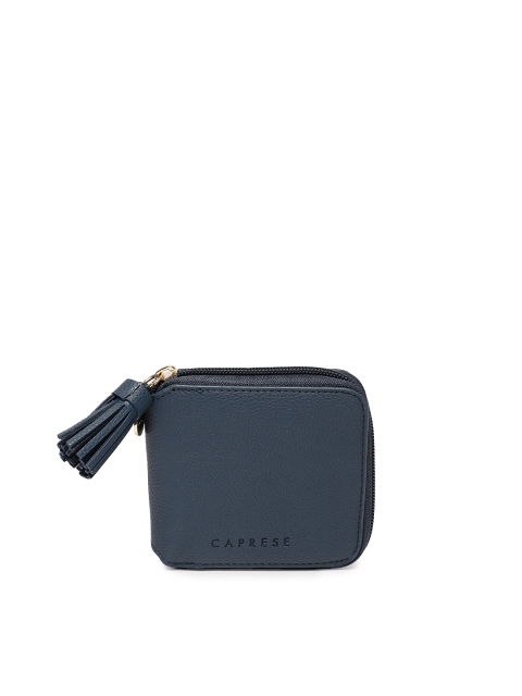 

Caprese Women Navy Blue Textured Leather Tassled Zip Around Wallet