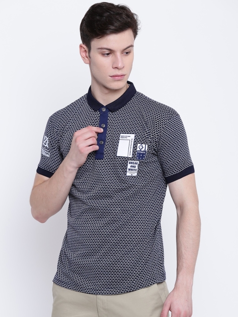 

Fort Collins Men Navy Self-Design Polo Collar T-shirt, Navy blue