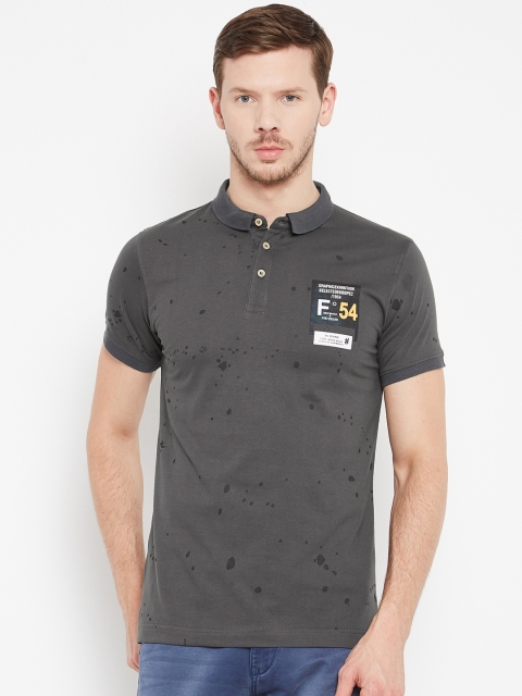 

Fort Collins Men Charcoal Grey Printed Polo Collar T-shirt