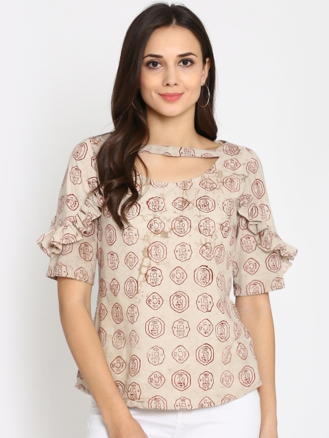 

Abhishti Women Cream-Coloured Printed Top