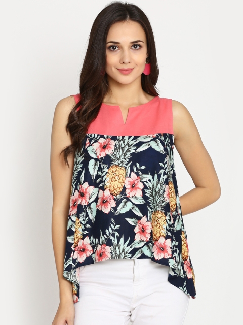 

Abhishti Women Navy Blue Printed Top