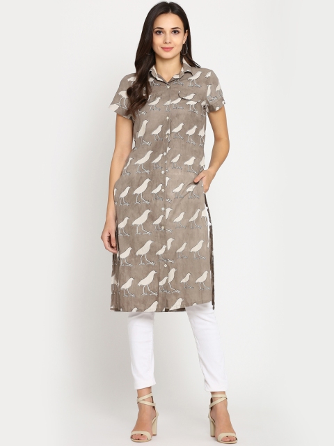 

Abhishti Women Taupe Printed Straight Kurta