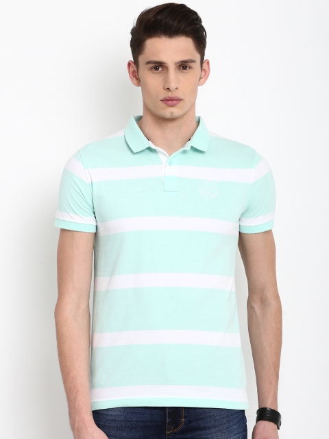 

Classic Polo Men Green Striped Polo Collar T-shirt