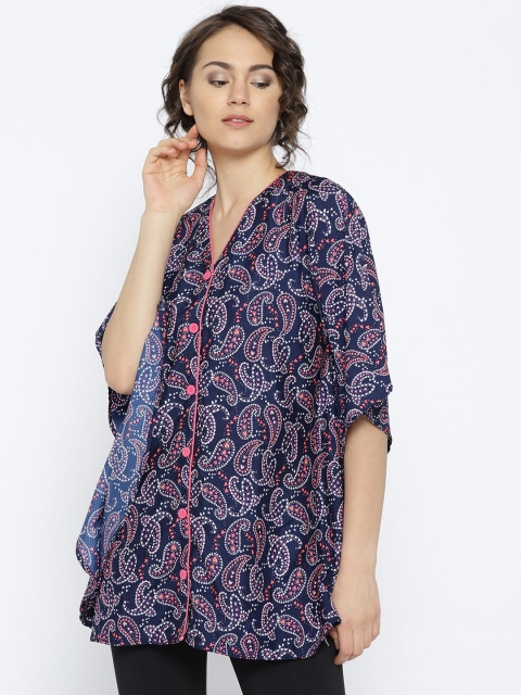 

The Kaftan Company Navy Blue & Coral Pink Printed Lounge Top LW_PY_SEREIN12