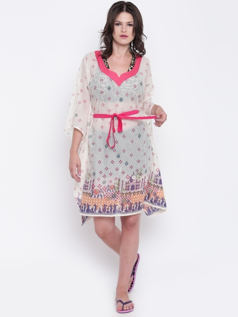 

The Kaftan Company Women Off-White Sheer Printed Cover-Up Dress RW_CO_SHIB60