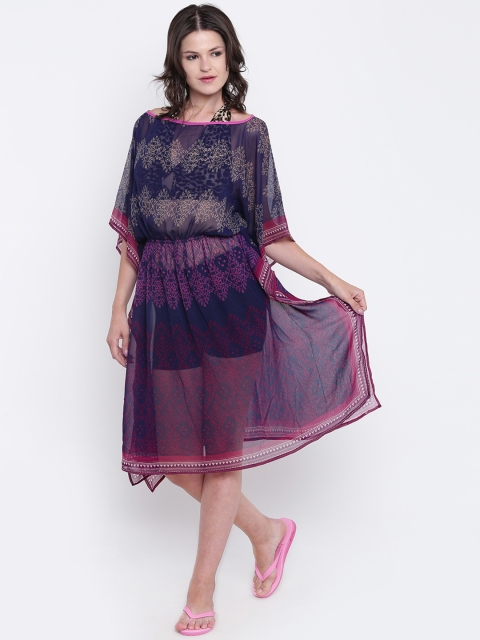 

The Kaftan Company Women Navy Blue Sheer Printed Cover-Up Dress RW_PY_SHIB74