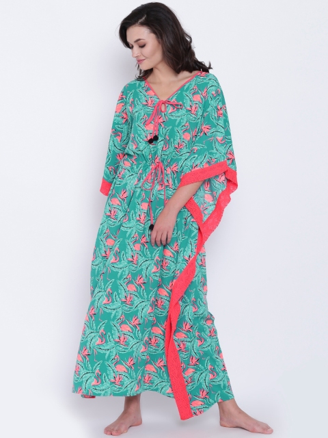 

The Kaftan Company Green & Pink Printed Nightdress LW_PY_AURORA18