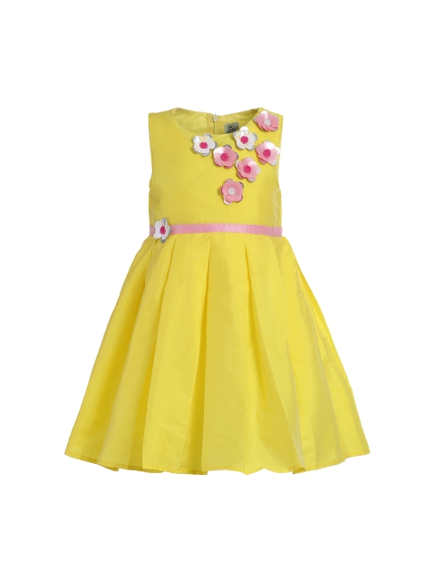 

A Little Fable Girls Yellow Solid Fit and Flare Dress