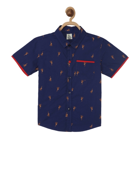 

A Little Fable Boys Navy Blue Regular Fit Printed Casual Shirt