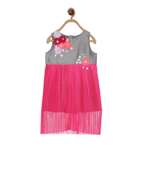 

A Little Fable Girls Grey Colourblocked Fit and Flare Dress