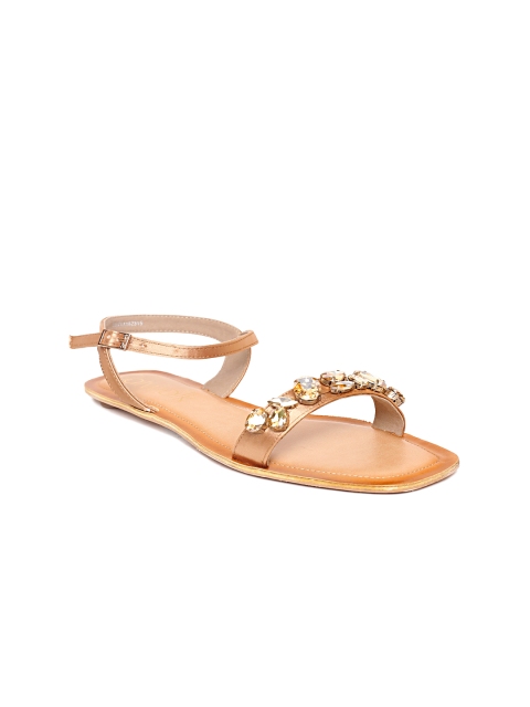 

Catwalk Women Rose Gold-Toned Stone-Studded Open Toe Flats