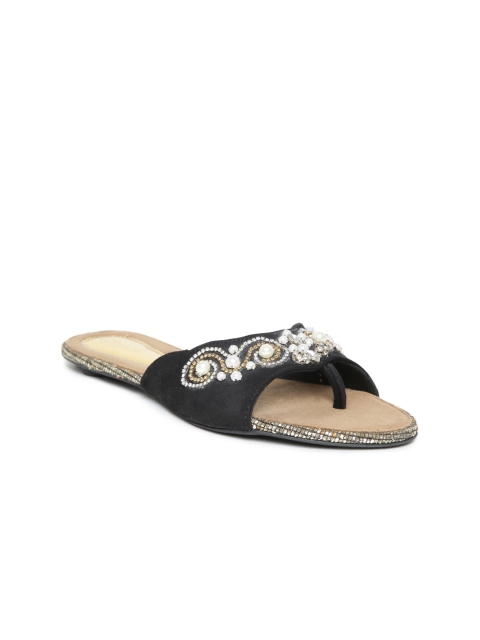 

Catwalk Women Black Stone-Studded & Beaded Open Toe Flats