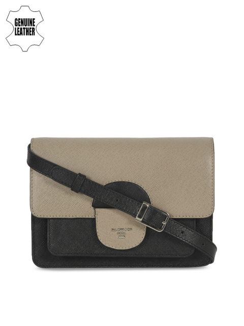 

Da Milano Taupe & Black Colourblocked Genuine Leather Sling Bag