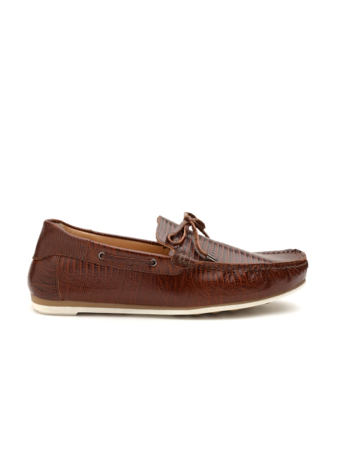 

Carlton London Men Brown Leather Textured Boat Shoes