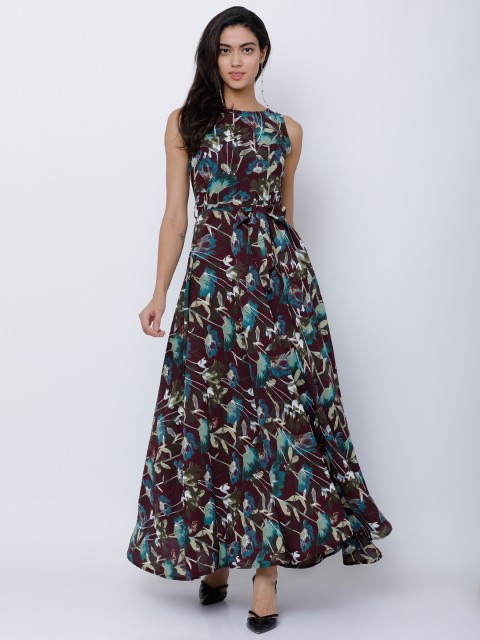 

Tokyo Talkies Women Burgundy Printed Maxi Dress