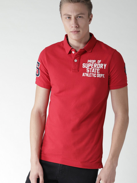 

Superdry Men Red Solid Polo Collar T-shirt