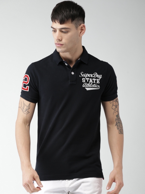 

Superdry Men Navy Blue Solid Polo Collar T-shirt