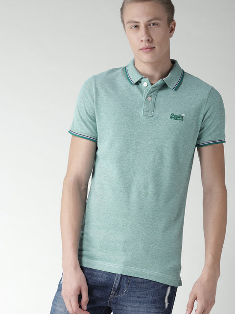 

Superdry Men Green Solid Polo Collar T-shirt