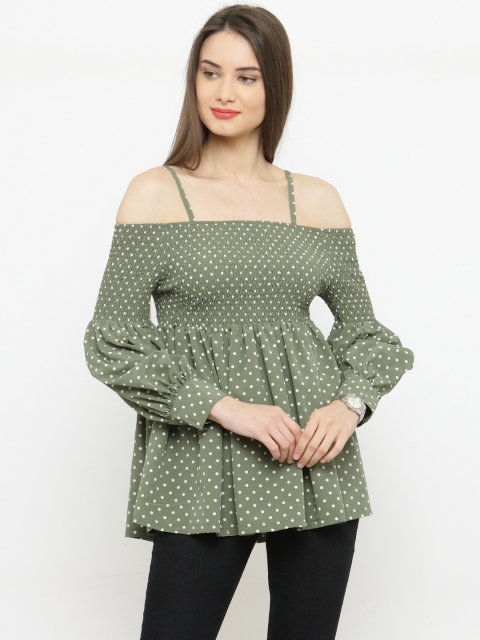 

plusS Women Olive Green Printed Empire Top