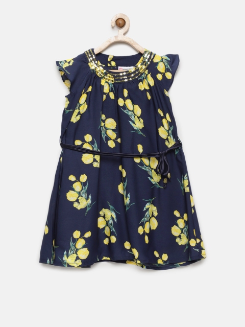 

Peppermint Girls Navy Blue Printed A-Line Dress