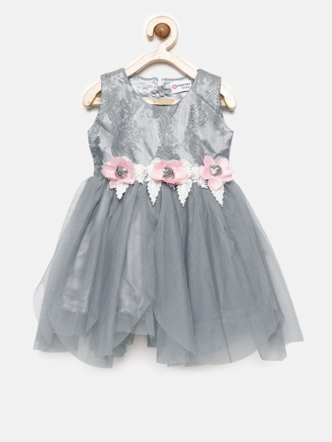 

Peppermint Girls Grey Solid Fit and Flare Dress