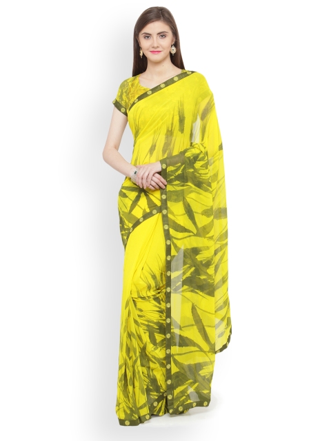 

Shaily Green Georgette Printed Saree, Yellow