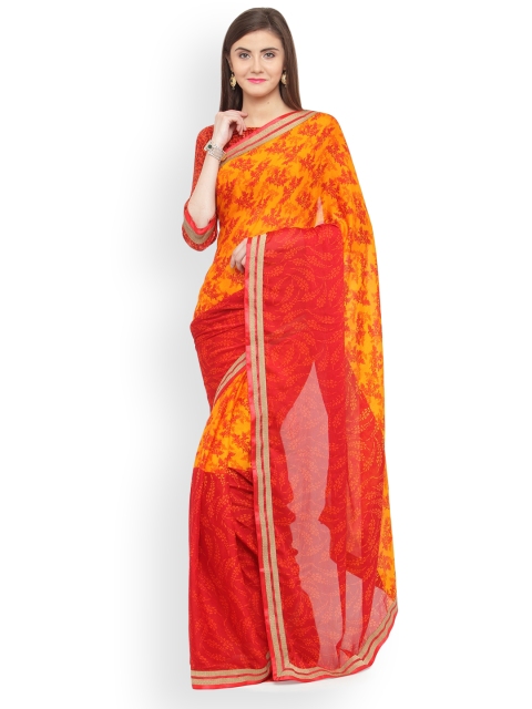 

Shaily Orange & Red Pure Georgette Printed Saree