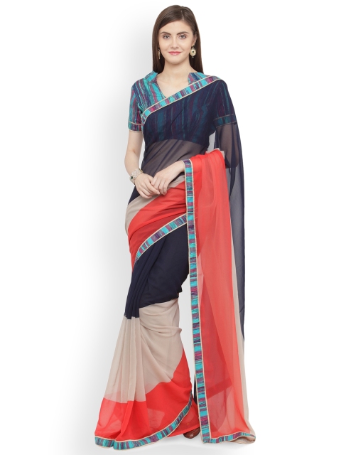 

Shaily Blue Pure Georgette Striped Saree