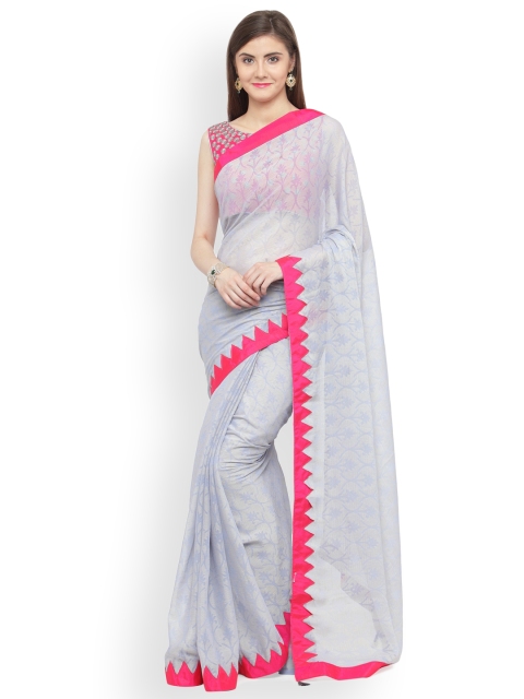 

Shaily Grey & Pink Pure Chiffon Printed Saree