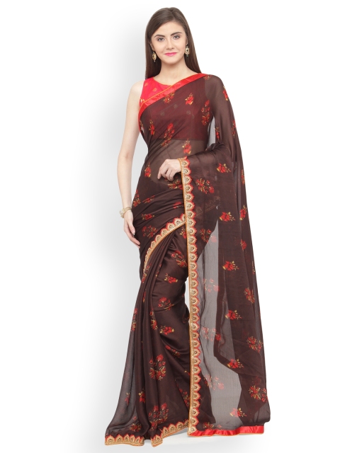

Shaily Brown Moss Chiffon Printed Saree