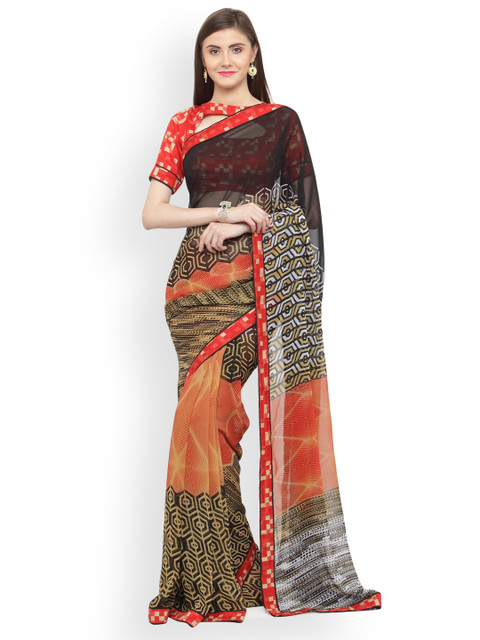 

Shaily Black & Brown Pure Georgette Printed Saree