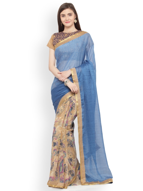 

Shaily Blue & Beige Pure Georgette Printed Saree