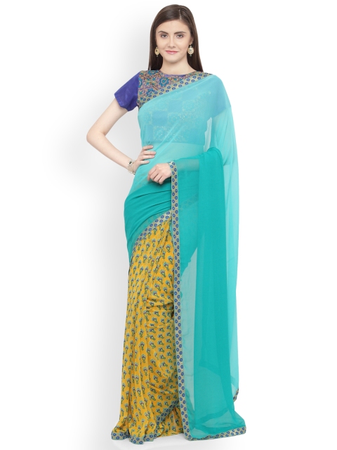 

Shaily Green & Mustard Yellow Pure Georgette Printed Saree