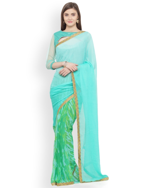 

Shaily Green & Blue Pure Georgette Printed Saree