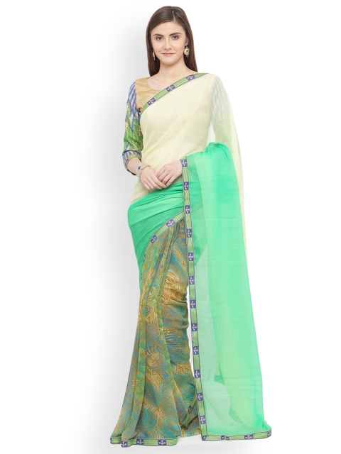 

Shaily Green & Cream Pure Georgette Printed Saree