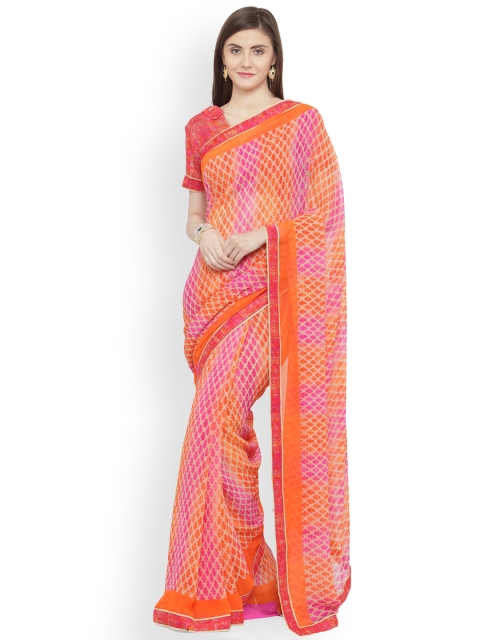 

Shaily Orange and Pink Georgette Printed Saree