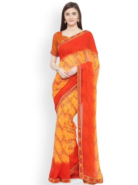 

Shaily Orange Printed Pure Georgette Saree